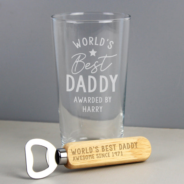 Personalised 'World's Best' Pint Glass & Bottle Opener