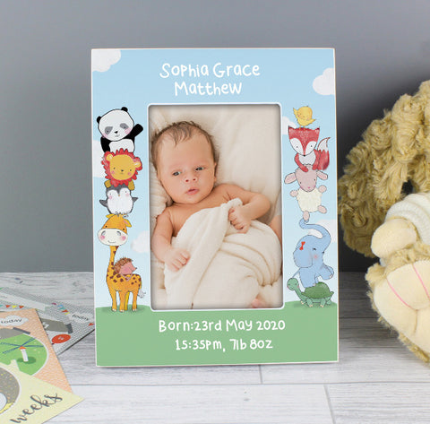 Personalised Baby Animals 6x4 Wooden Photo Frame