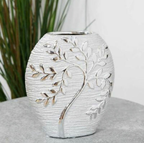 Silver Electroplated Tree Oval Vase