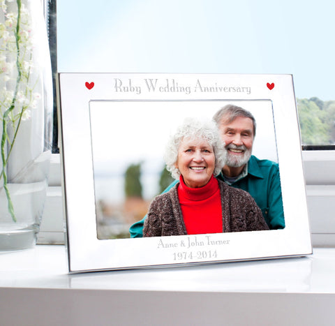 Personalised Silver 7x5 Ruby Anniversary Landscape Photo Frame