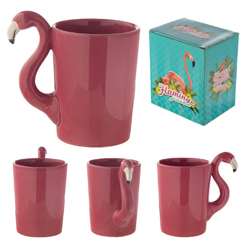 Funky Pink Flamingo Shaped Handle Ceramic Mug