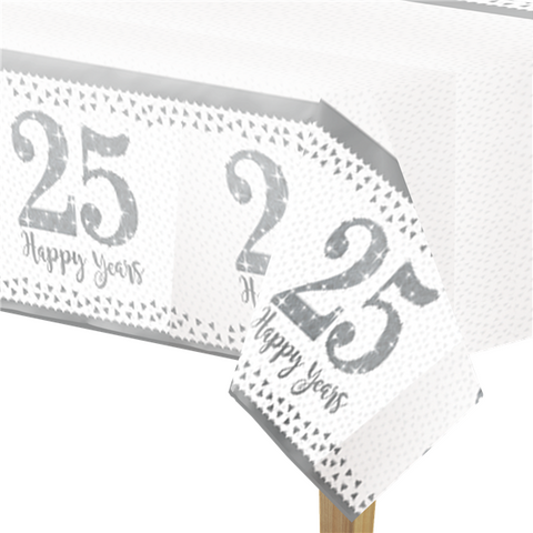 25th Silver Sparkling Wedding Anniversary Plastic Tablecover