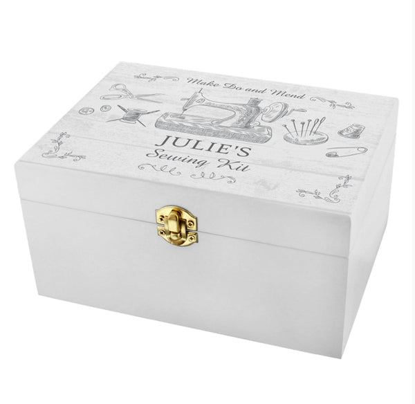 Personalised Sewing Kit White Wooden Keepsake Box