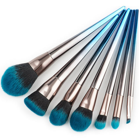 7pcs Black-Peacock Blue Gradient Makeup Brush Set