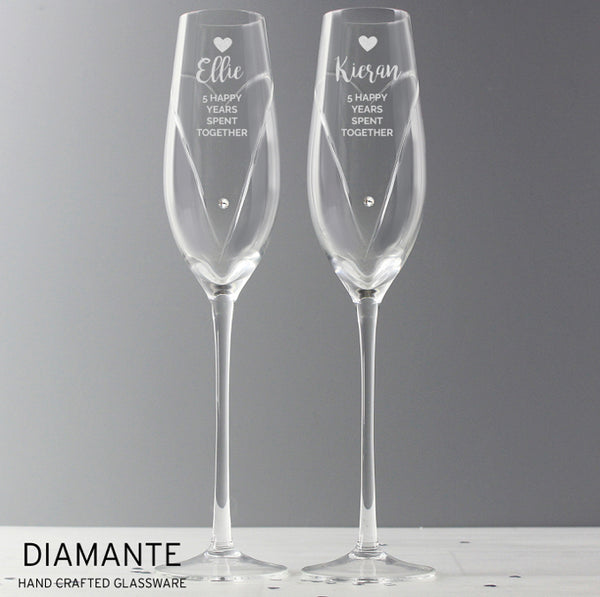 Personalised Hand Cut Heart Celebration Pair of Flutes with Gift Box