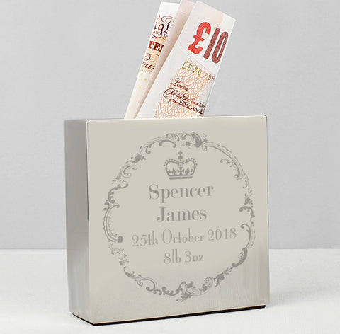 Personalised Royal Crown Square Money Box