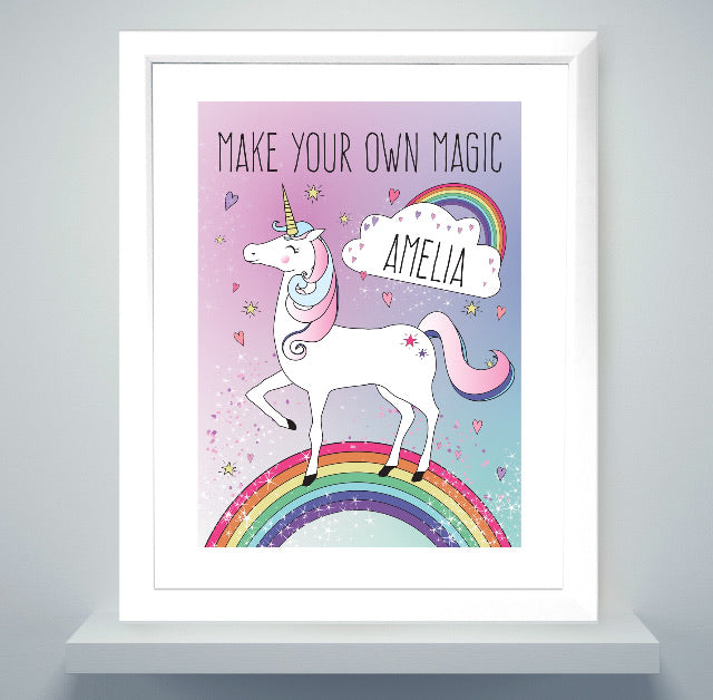 Personalised Unicorn White Framed Print