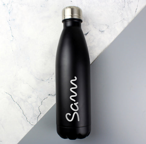 Personalised Name Only Island Black Metal Insulated Drinks Bottle