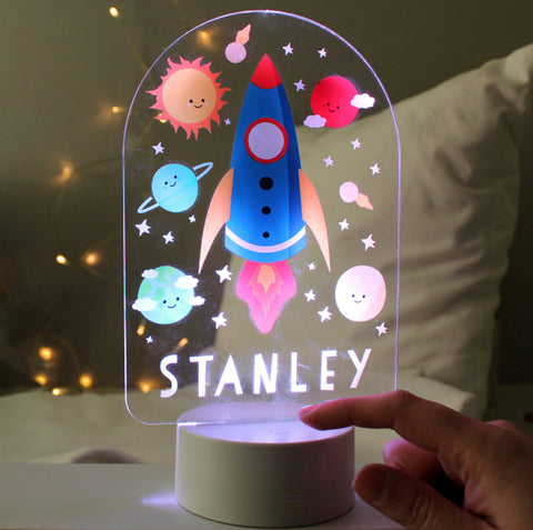Personalised Space Rocket LED Colour Changing Night Light
