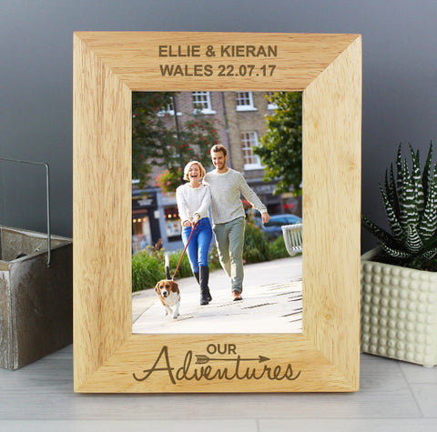 Personalised Our Adventures 7x5 Wooden Photo Frame