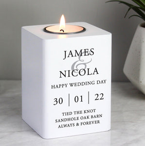 Personalised Couples White Wooden Tea light Holder