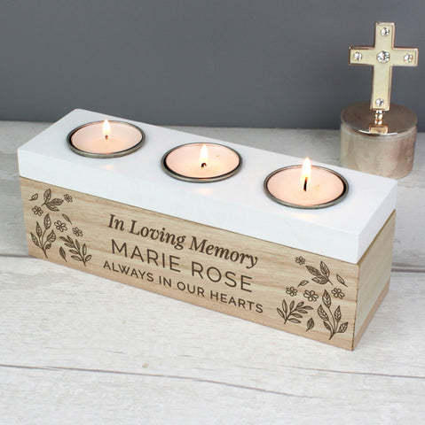 Personalised Floral Triple Tea Light Box