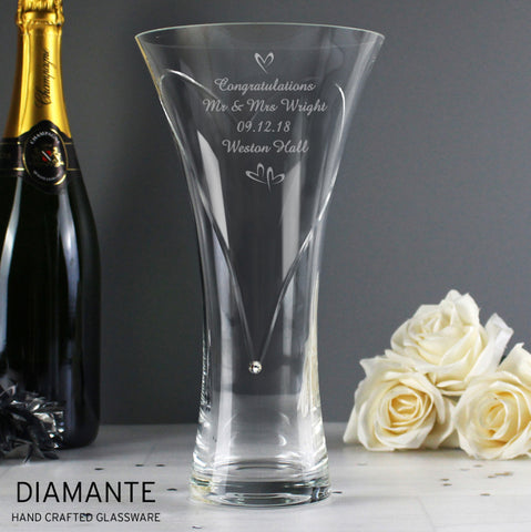 Personalised Large Hand Cut Little Hearts Diamante Vase