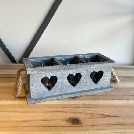 Grey Wooden Candle Holder Tray