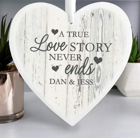 Personalised Love Story Large Wooden Heart Decoration