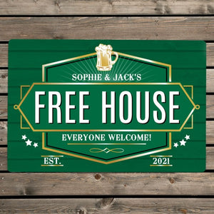 Personalised Free House Green Metal Sign