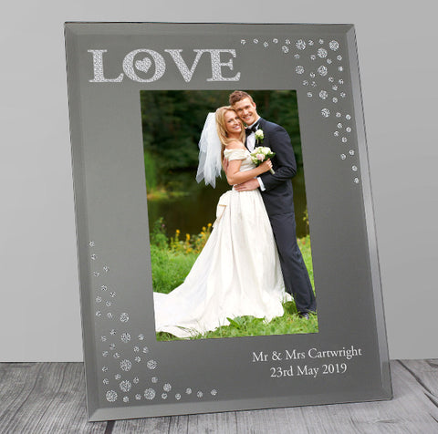 Personalised LOVE 6x4 Diamante Glass Photo Frame