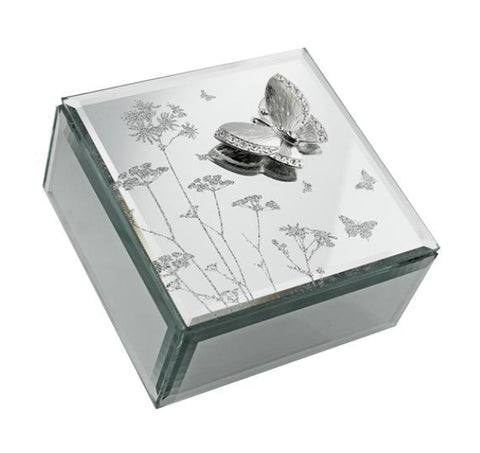 Butterfly & Flowers Glass Jewellery Box