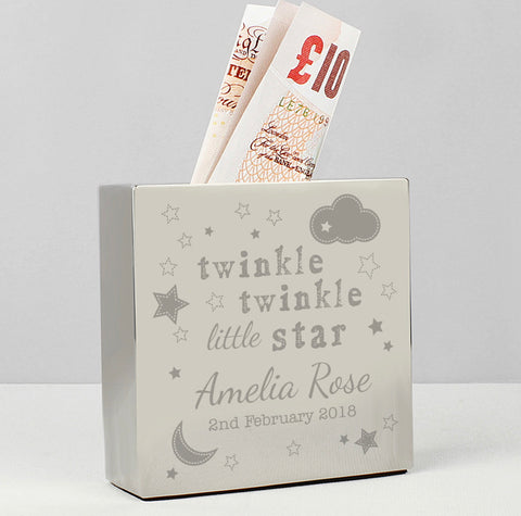 Personalised Twinkle Twinkle Square Money Box