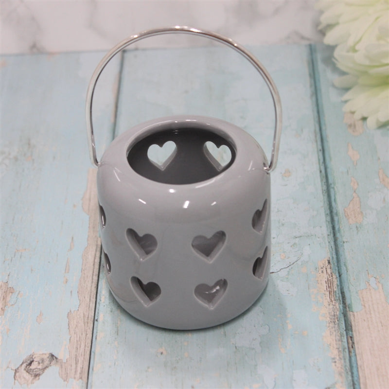 Grey Lantern With Cut Out Hearts Design