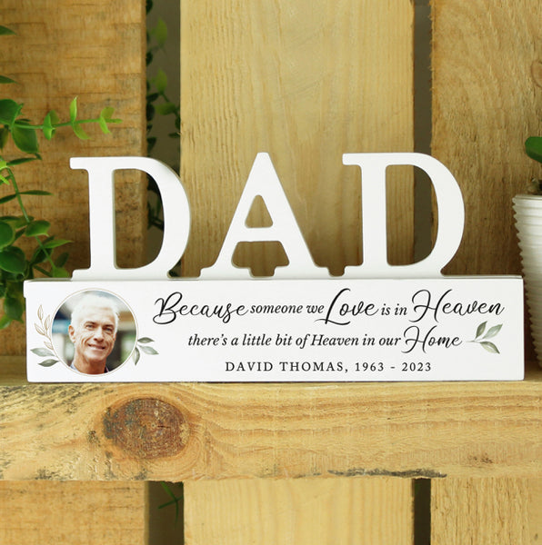 Personalised Botanical Memorial Photo Upload Wooden Dad Ornament