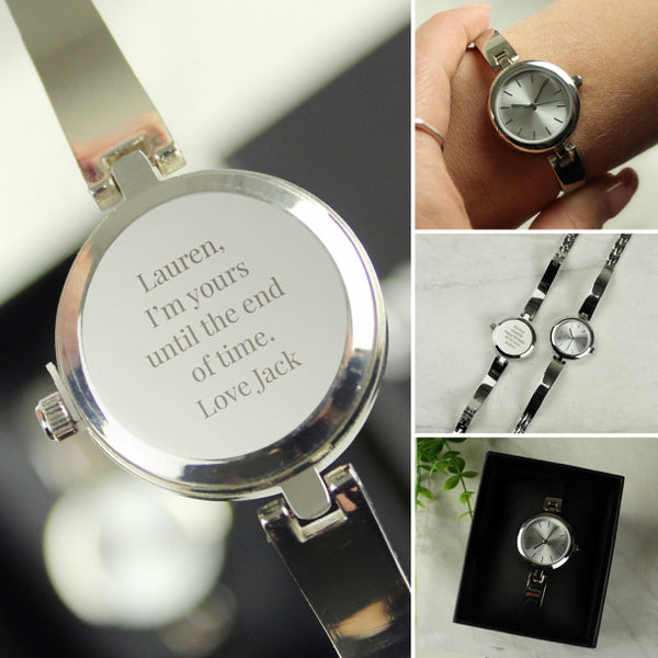 Personalised Silver Ladies Watch With Silver Slider Clasp