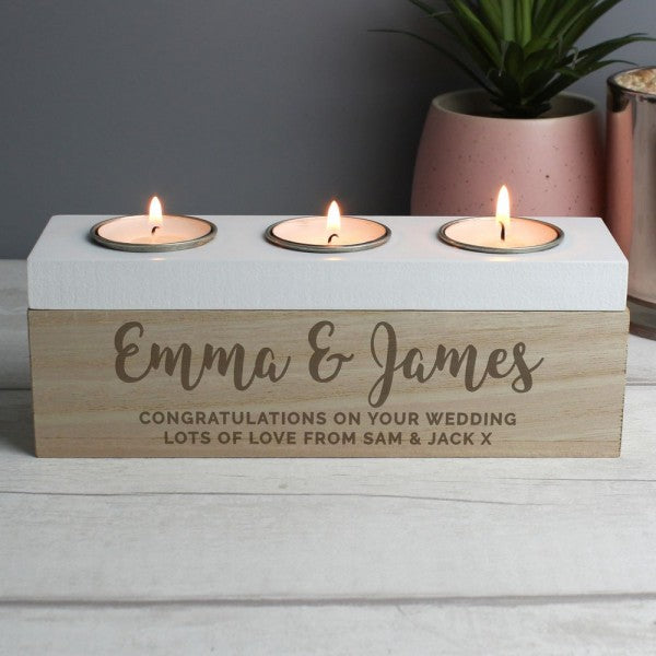 Personalised Married Couple Triple Tea Light Box