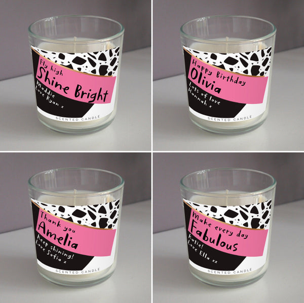 Personalised Pink & Black Scented Jar Candle