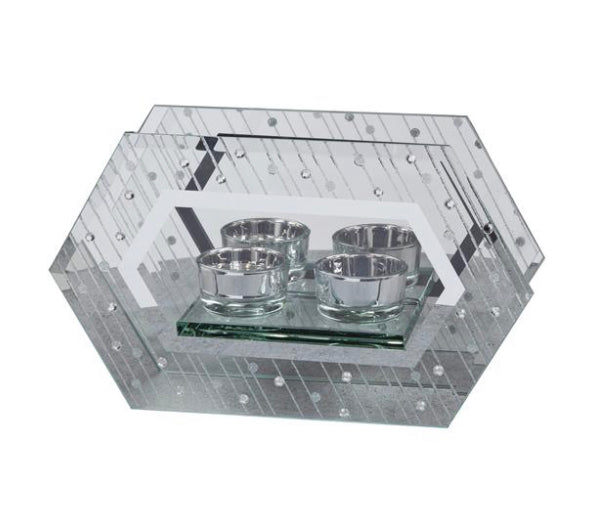 Mirrored Glass Raindrop Double Tealight Holder