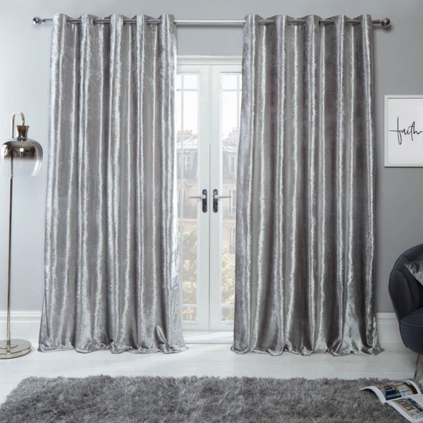 Crushed Velvet Curtains - Silver