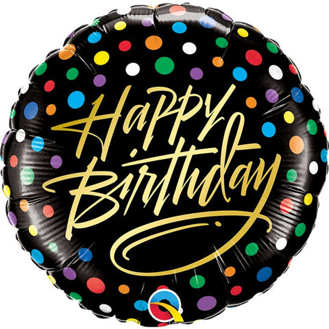 'Happy Birthday' Gold Script & Dots Foil Balloon