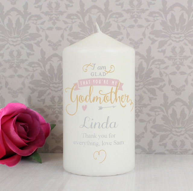 Personalised I Am Glad... Godmother Pillar Candle