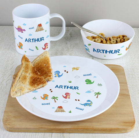 Personalised Dinosaur Plastic Breakfast Set