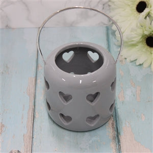 Grey Lantern With Cut Out Hearts Design