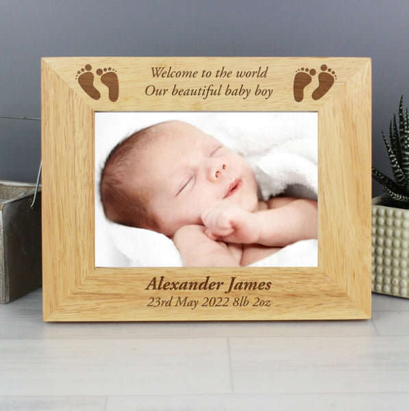 Personalised Baby Feet 7x5 Landscape Wooden Photo Frame