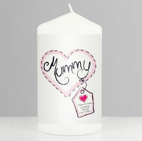 Personalised Heart Stitch Mummy Pillar Candle