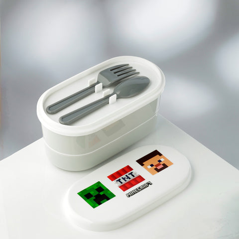 Minecraft Faces Lunch Box With Fork & Spoon