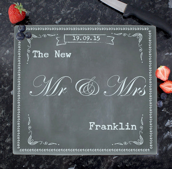 Personalised Family Chalk Glass Chopping Board/Workshop Saver