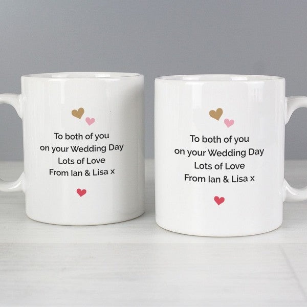 Personalised Confetti Hearts Wedding Mug Set