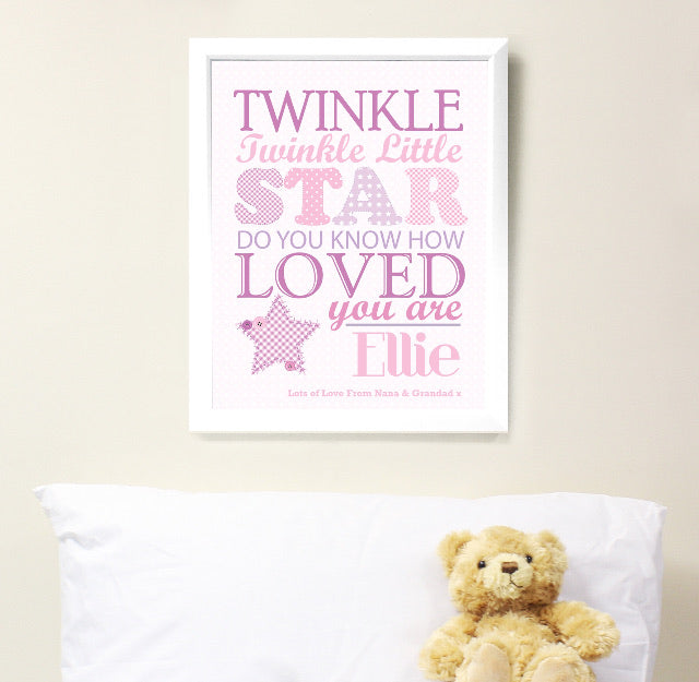 Personalised Twinkle Girls White Framed Print