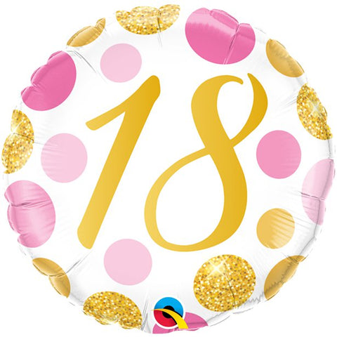 18th Birthday Pink & Gold Dots Balloon