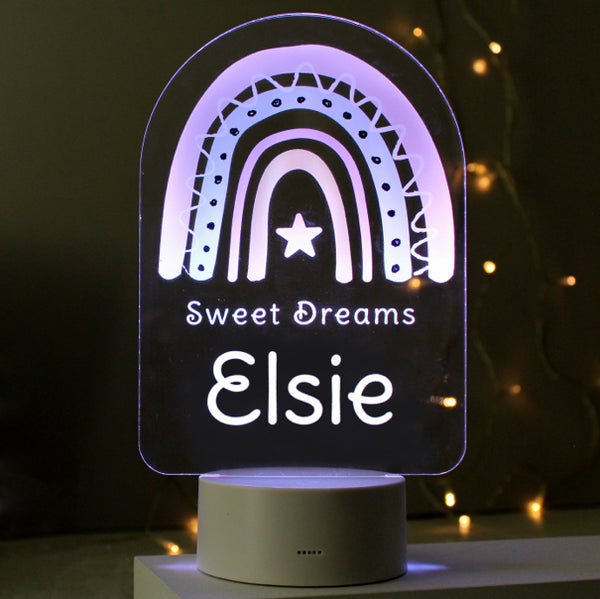 Personalised Pink Rainbow LED Colour Changing Night Light