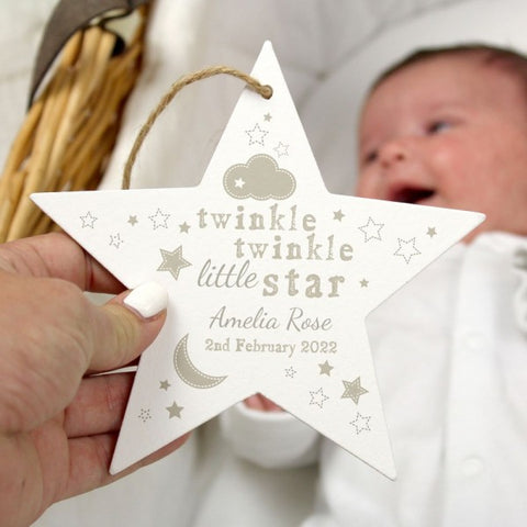 Personalised Twinkle Twinkle Wooden Star Decoration