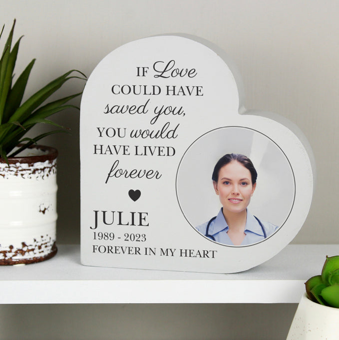 Personalised Memorial Photo Upload Free Standing Heart Ornament