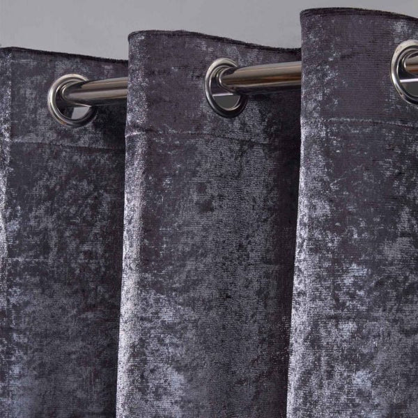 Crushed Velvet Voile Net Curtains - Charcoal