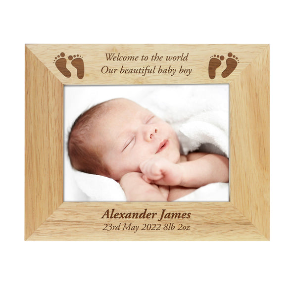 Personalised Baby Feet 7x5 Landscape Wooden Photo Frame