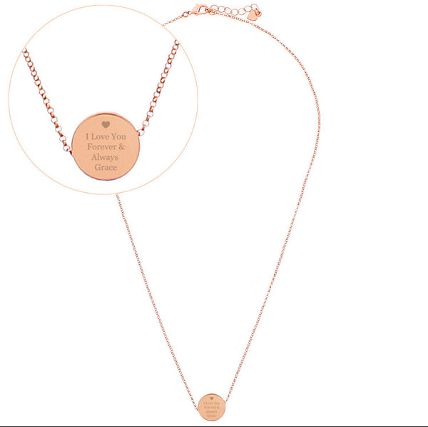 Personalised Heart Rose Gold Toned Disc Necklace