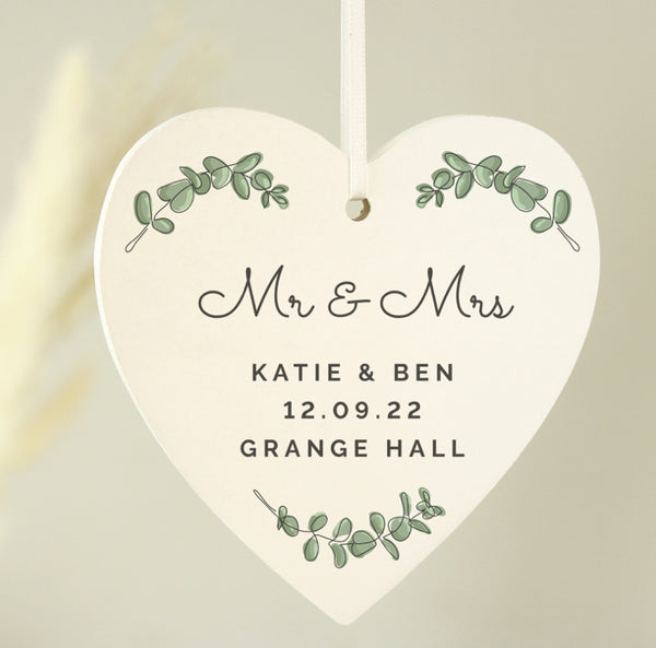 Personalised Botanical Wooden Heart Decoration