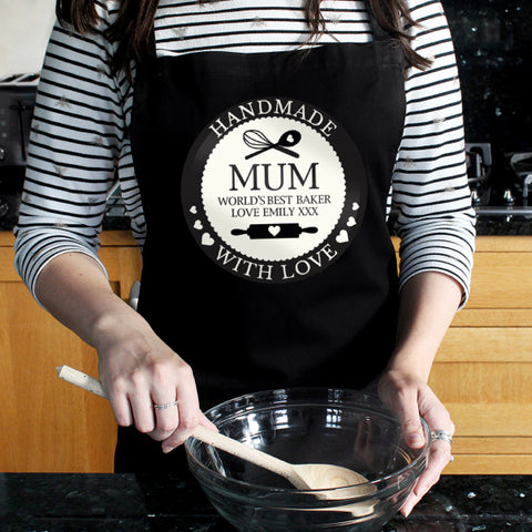 Personalised Handmade With Love Black Apron
