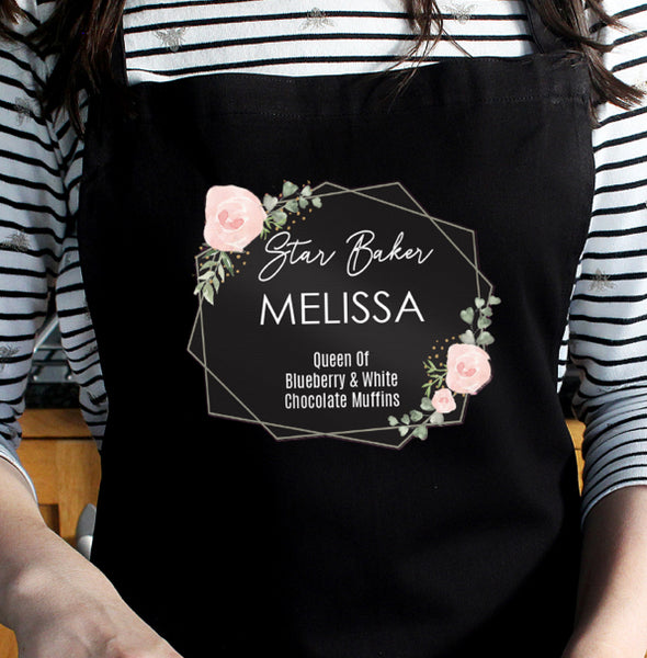 Personalised Abstract Rose Black Apron